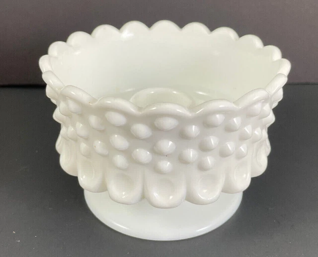 Milk Glass Hobnail Candle Holder Footed Vintage 2.75" Wide Pillar Taper White