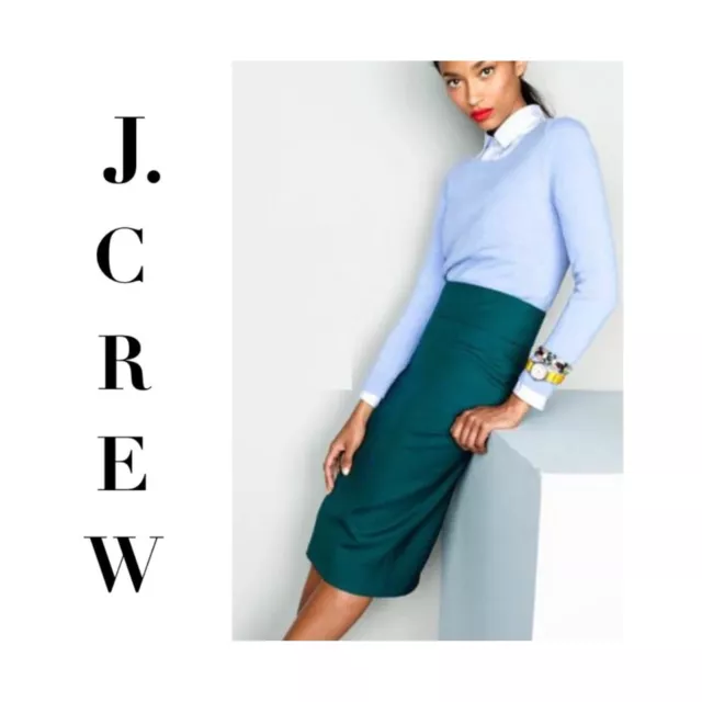 J CREW Telegraph Pencil Skirt Size 6 Green 44461 Super 120’s Wool