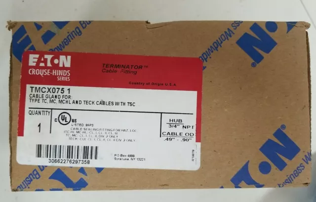 Eaton Crouse Hinds TMCX075-1 3/4" NPT Terminator Armored Cable Gland NIB