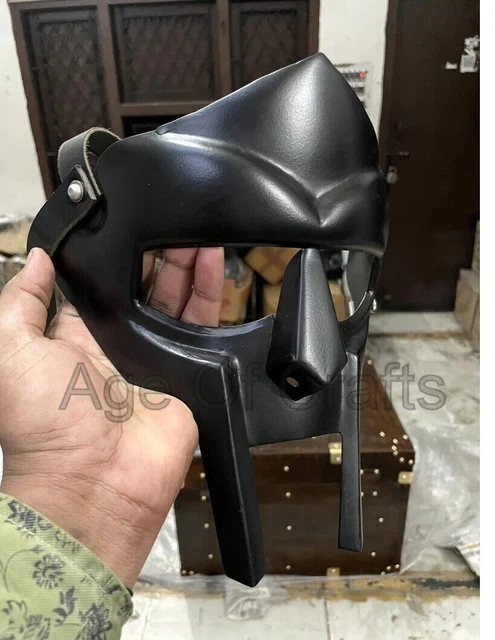 Medieval MF Doom Gladiator Mask Mad Villain Black Finish Brass Face Armour Mask