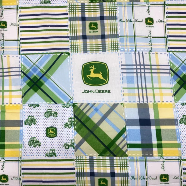 John Deere Madras Plaid Blue Sewing Quilting Cotton Fabric FQ