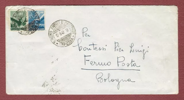 busta storia postale Democratica in Fermo Posta RARA TARIFFA 1948 S.Remo