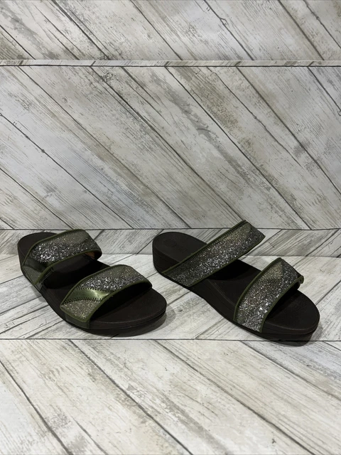 FITFLOP Mina Ombre Glitter Women Slides Green & Gray Sandals DN6-833 Sz 11