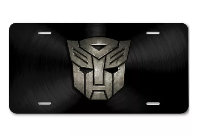 Transformers ART Autobot gunmetal logo on black Aluminum Car License Plate Tag