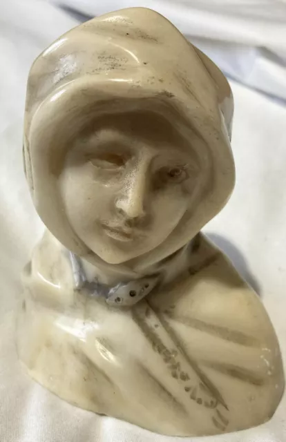 Lady With Head Scarf. Alabaster Bust , Firenze,  Italy 13cm Tall