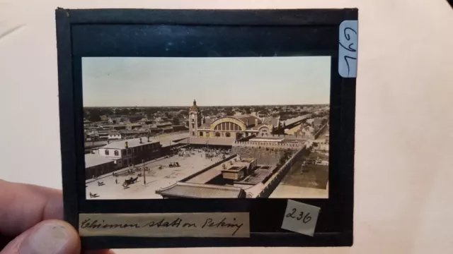 Colored Glass Magic Lantern Slide GYL CHINA CHINESE PEKING SQUARE FROM ABOVE