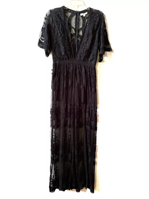 Lace Embroidered Maxi Dress M Navy Blue Honey Punch Womens Romper Boho