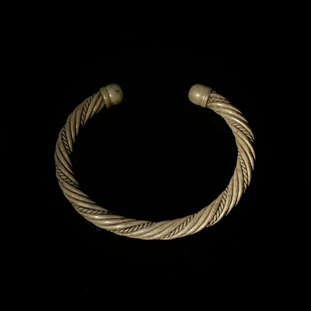 Bracelet Ethnique Ancien En Argent 925 - Torsade En Relief - Longueur Ajustable - Style Bohème