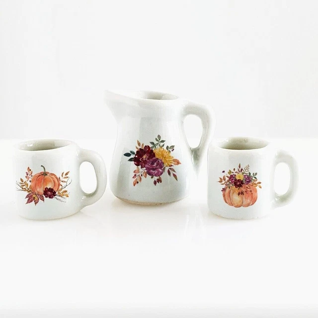 Puppenhaus Miniatur Keramik Tasse Handgemacht Krug Küche HERBST Dekoration...