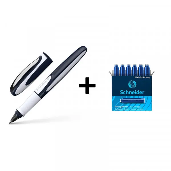 Lot stylo roller rechargeable Ray + Boîte de 6 cartouches bleu - Schneider