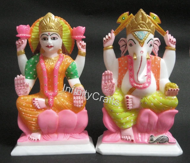 16.5cm Marbre Blanc Lord Ganesha Statue Déesse Laxmi Ji Fait à la Main Ganpati
