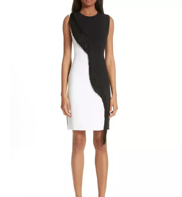 CUSHNIE et Ochs Nisa Two-Tone Asymmetrical Fringe Dress $1495 Size 4 # 3A 1569 N