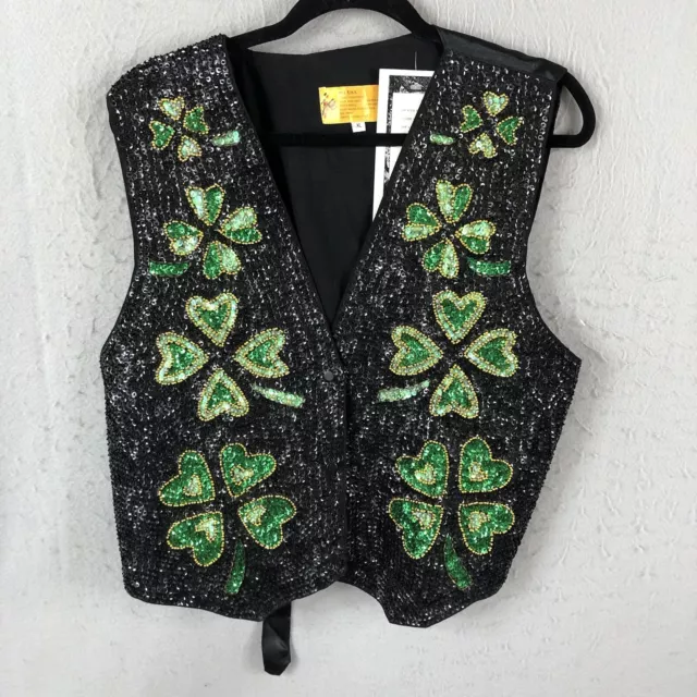 Vintage JC 001 USA Vest Womens Extra Large Beaded Shamrocks St Patricks Day NEW