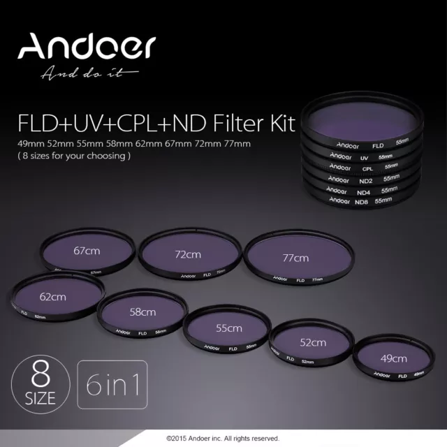 Andoer 52mm UV+CPL+FLD+ND(ND2 ND4 ND8) Photography Filter Kit Set Ultraviolet 2