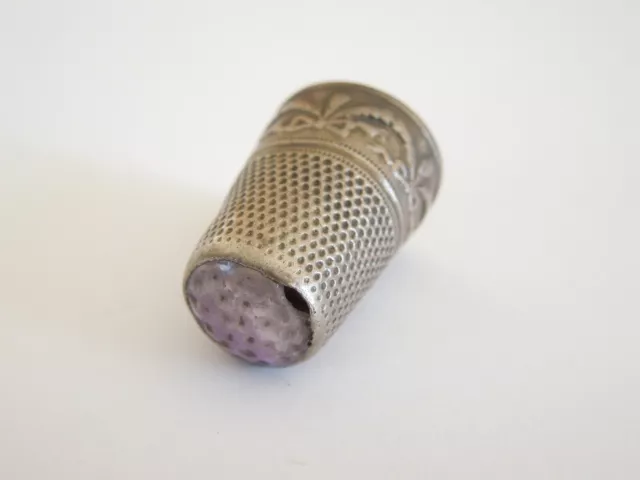 Antiker Jugendstil 800 Silber Fingerhut mit violettem Stein 4,4 g/2,3 x 1,6 cm