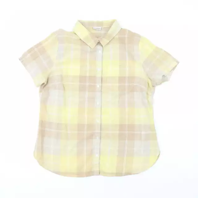 Damart Boys Yellow Plaid 100% Cotton Basic Button-Up Size 14 Years Collared