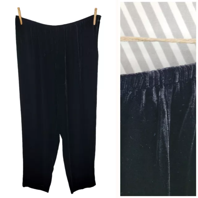 Eileen Fisher Plus Size 3X 22/24W Black Silk Velvet Wide Leg Pants Elastic Waist