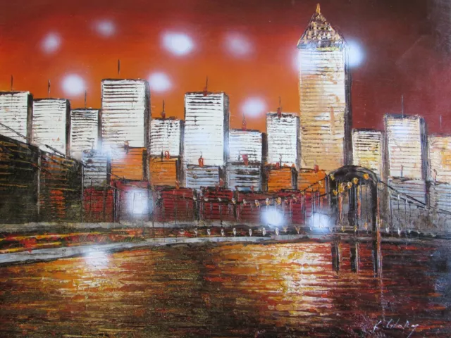cityscape abstract buildings large oil painting canvas contemporary art new york