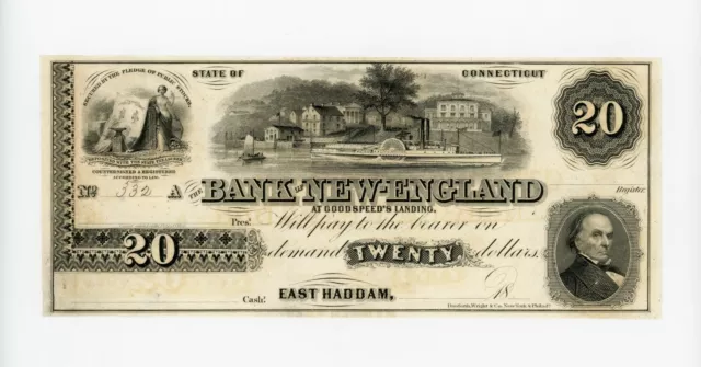 1800's $20 The Bank of New-England at Goodspeeds Landing - CONNECTICUT Note AU