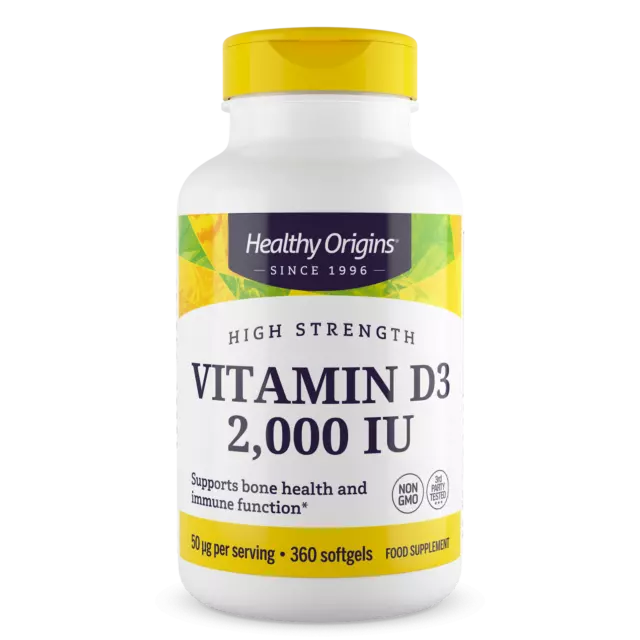 Healthy Origins Vitamin D3 2,000iu 360 Softgels Immune Health & Strong Bones
