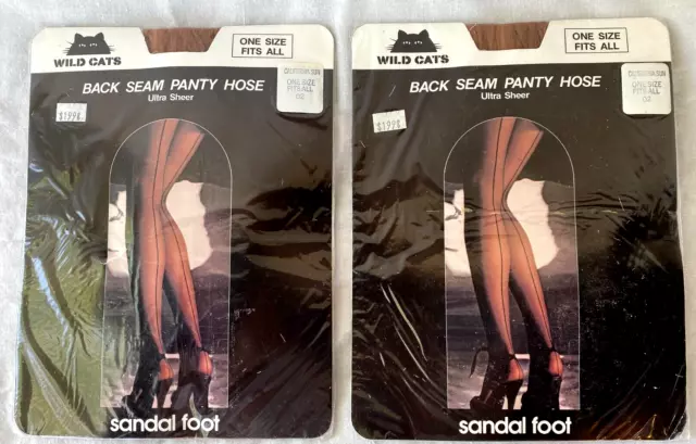 Vtg..2 Pr..wild Cats..back Seam..ultra Sheer..pantyhose..california Sun.one Size