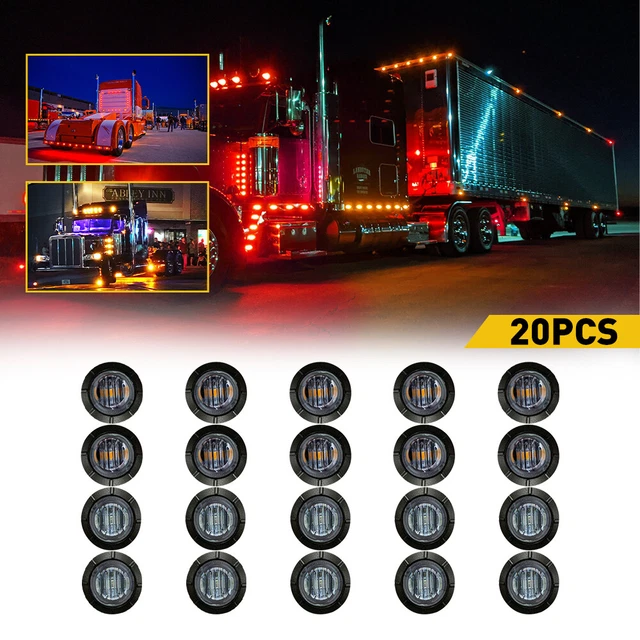 Red Amber Smoked LED 20X 3/4" Round Side Marker light Truck Trailer Cab ATV Boat