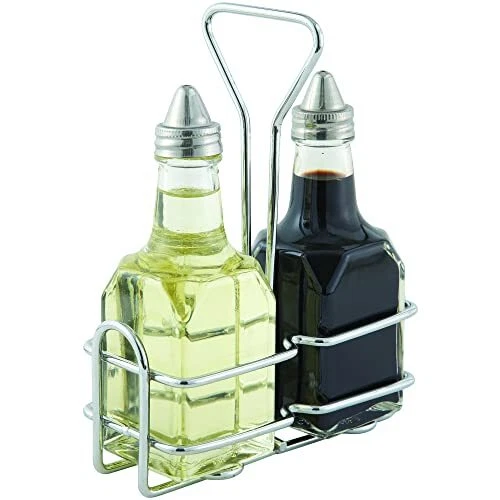 -104S, 5.4'' x 2.6'' Oil And Vinegar Cruet Set With Stainless Steel Ch...