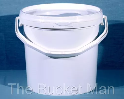 3 x 10 L Ltr Litre White Plastic Buckets Containers with Lids & Plastic Handles