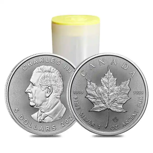 Roll of 25 - 2024 1 oz Canadian Silver Maple Leaf Coin BU