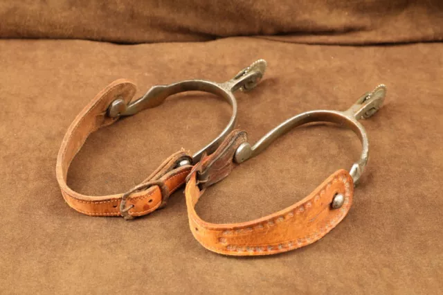 #15 Antique Texas Cowboy Rodeo Western Roller Disc Rowelled Spurs & Straps