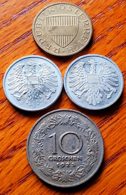 Austria 4-Coin Lot: 1925-1980 Groschen World Coins