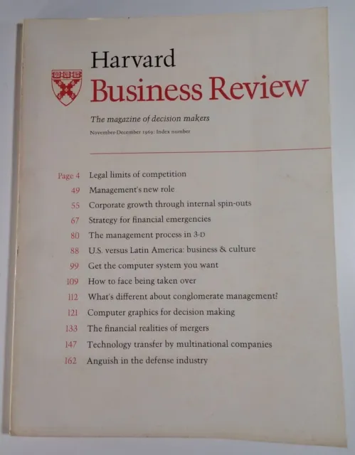 Harvard Business Review Magazine Vtg 1969 Nice Ads! Computer IBM BOA Cybill Shep