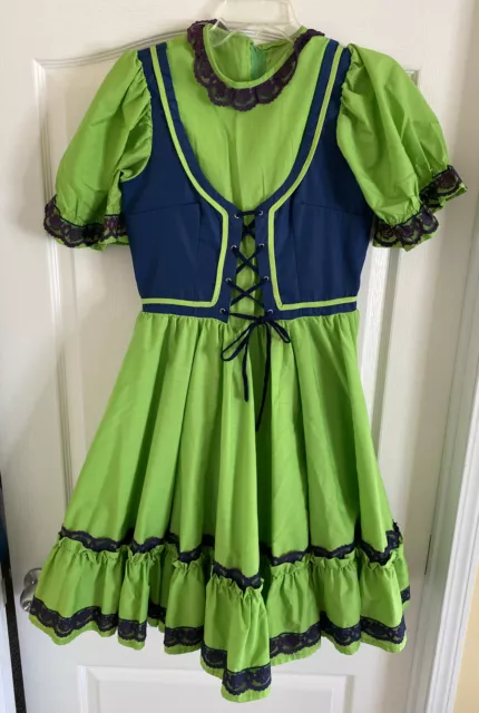 Handmade Square Dance Western Prairie Dress Women’s Sz Sm/Med Green Blue Corset