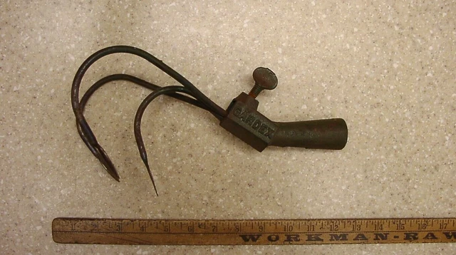 Antique Gardex Pat'd Green 3 Tine Cultivator Head,Patina,Farmer,Tiller.Potting