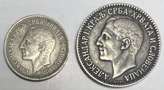 Yugoslavia 1925 Alexander I 50 Para & 1 Dinar KM-4,5 VF (2 Coins)