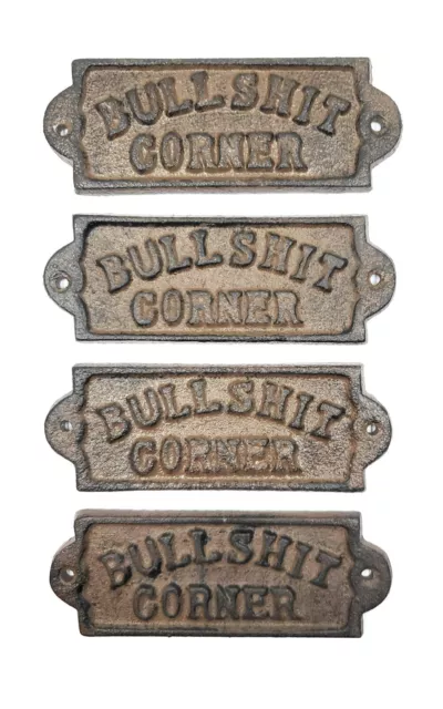 4 Bullshit Corner Wall Sign Plaque Rustic Cast Iron Decor Man Cave Bar Decor