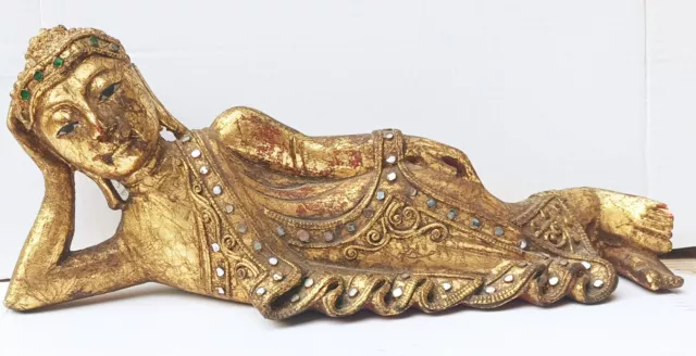 Antique Burmese Gilt Wood Reclining Buddha