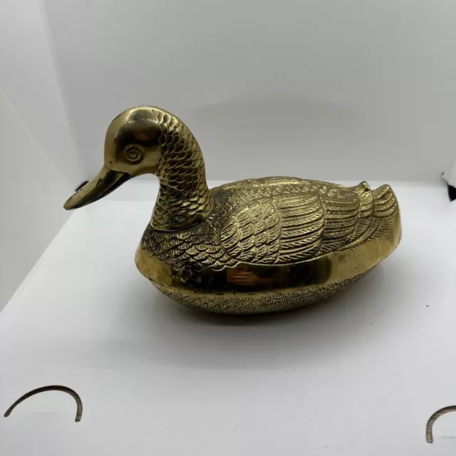 Leonard Solid Brass Mallard Duck W/ Lid detailed Candy Dish Decorative