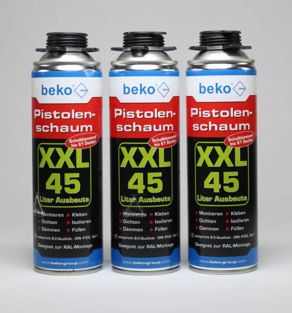 3x Pistolenschaum beko XXL Bauschaum Schaumpistole PU Schaum Montageschaum