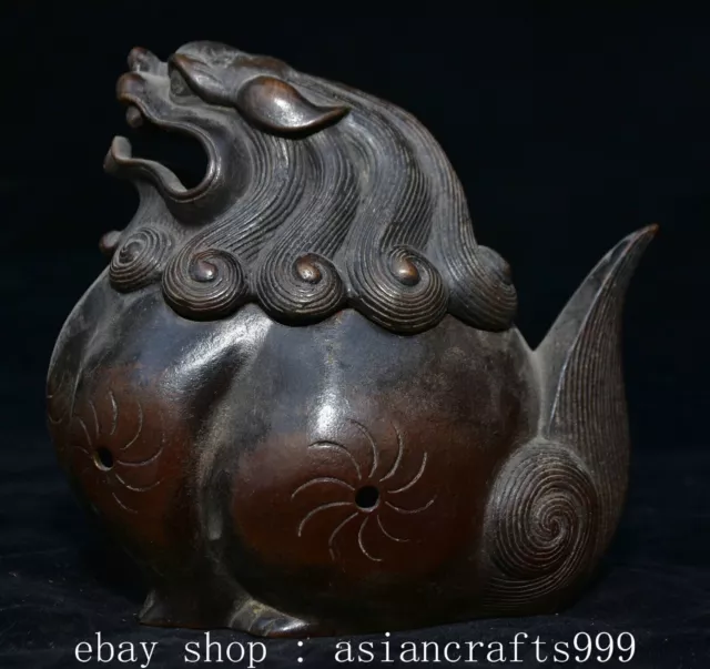 7" Markierte Alte Chinesische Lila Bronze Dynastie Löwe Weihrauchbrenner Censer