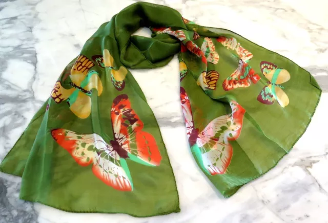 Olive Green Butterfly Butterflies Lightweight Scarf Shawl Wrap Summer New