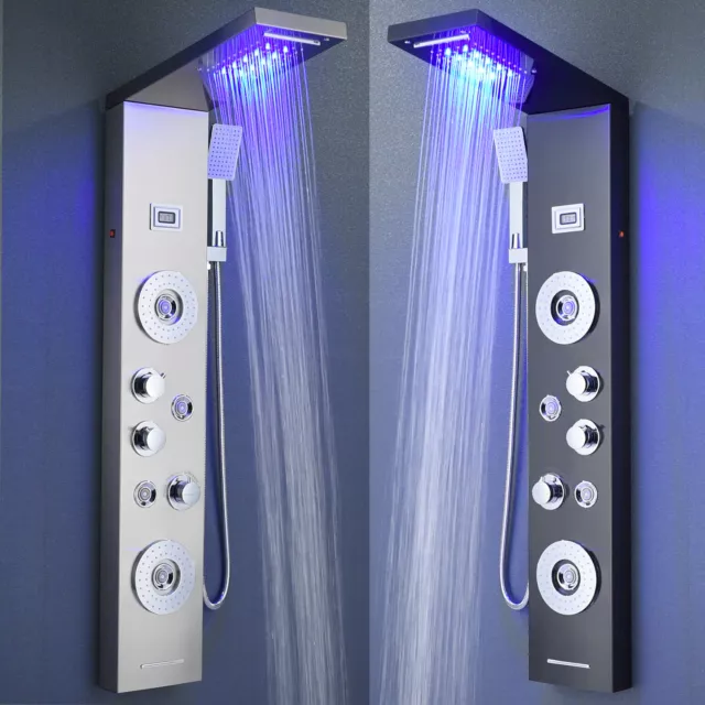 Stainless Steel Shower Panel Tower System Rain&Waterfall Massage Jet Sprayer Tap