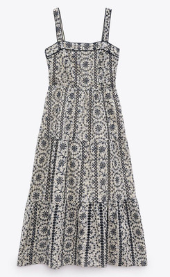Zara Woman Midi Dress With Cutwork Embroidery Blue White 4387/075 New Ss22