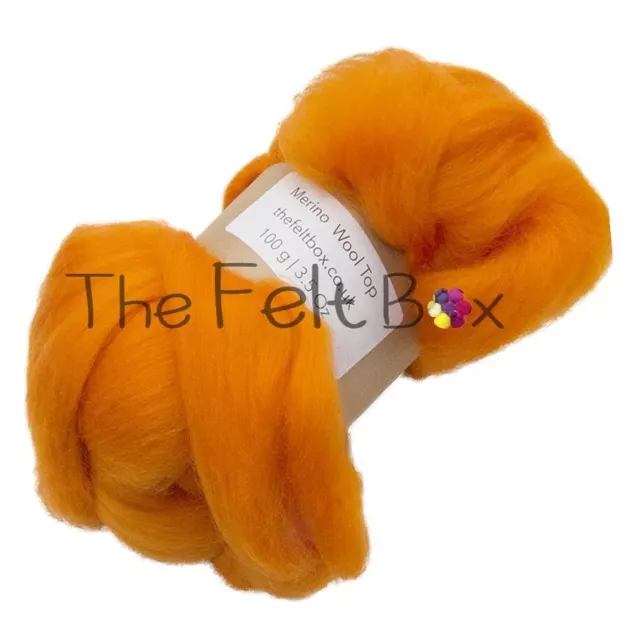 Merino Roving Felting Wool Top 21 mic 3D 2D Nuno Felting Spinning Fibre Orange