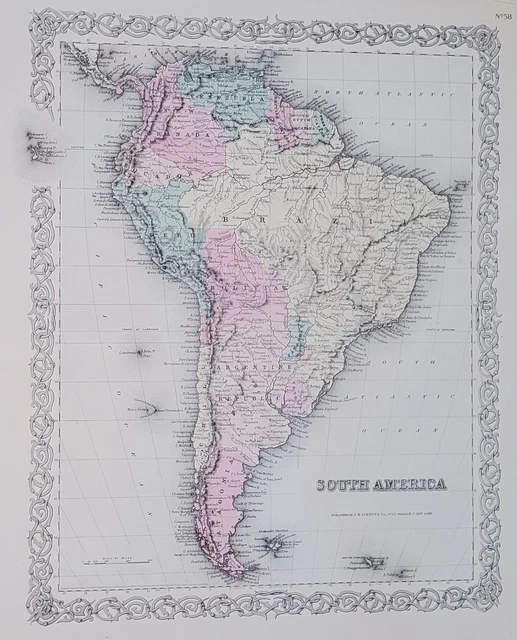 South America vintage map 1856 first edition Colton's Maps