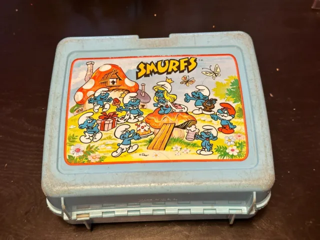 SMURFS Vintage Retro 1980s Blue plastic lunchbox No Thermos