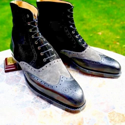 Nouvelles Chaussures En Cuir Geniune Denim Artisanales Bottes Pour Hommes