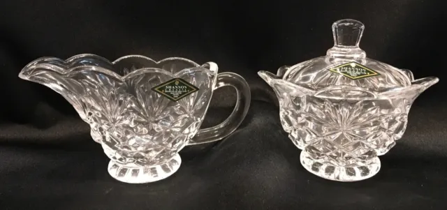 Shannon Crystal Creamer & Covered Sugar Bowl Pineapple Unused