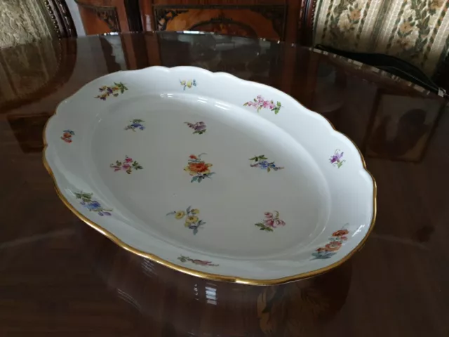 Meissen Deko Schale oval groß Streublümchen mit Goldrand 41x29 cm  1. Wahl Knauf