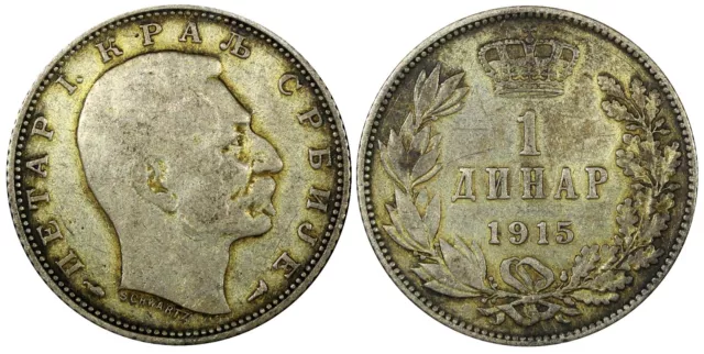 SERBIA Peter I Silver 1915 1 Dinar  Toned KM# 25.1 (24 324)